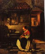 Henri Leys Woman Plucking a Chicken in a Courtyard Spain oil painting artist